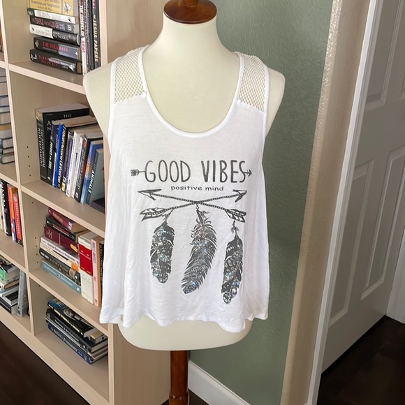 flash mob Tops - Flash mob graphic white tank with mesh